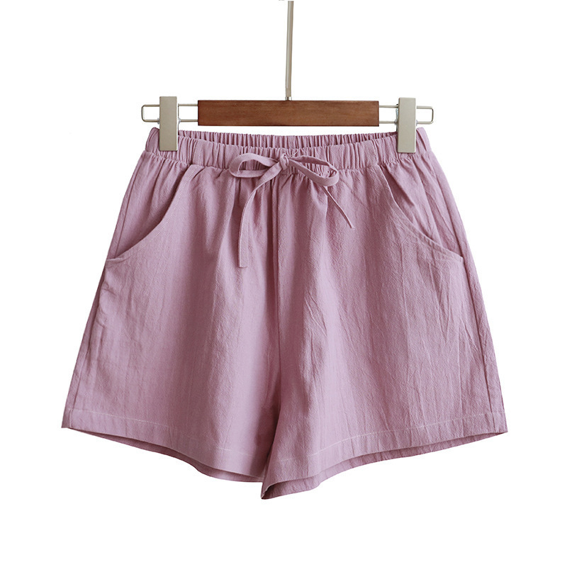 Women's Elastic Waist Pocket Linen Casual Short Pants