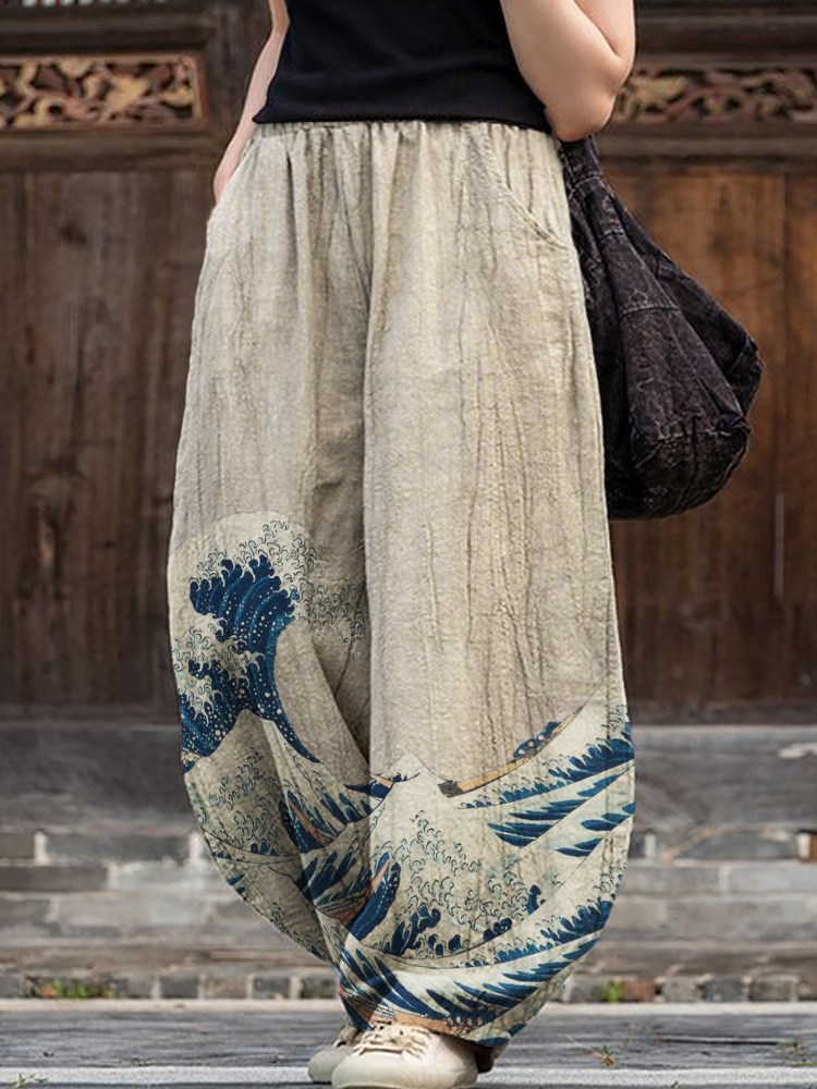 The Great Wave off Kanagawa Flowy Wide Leg Pants