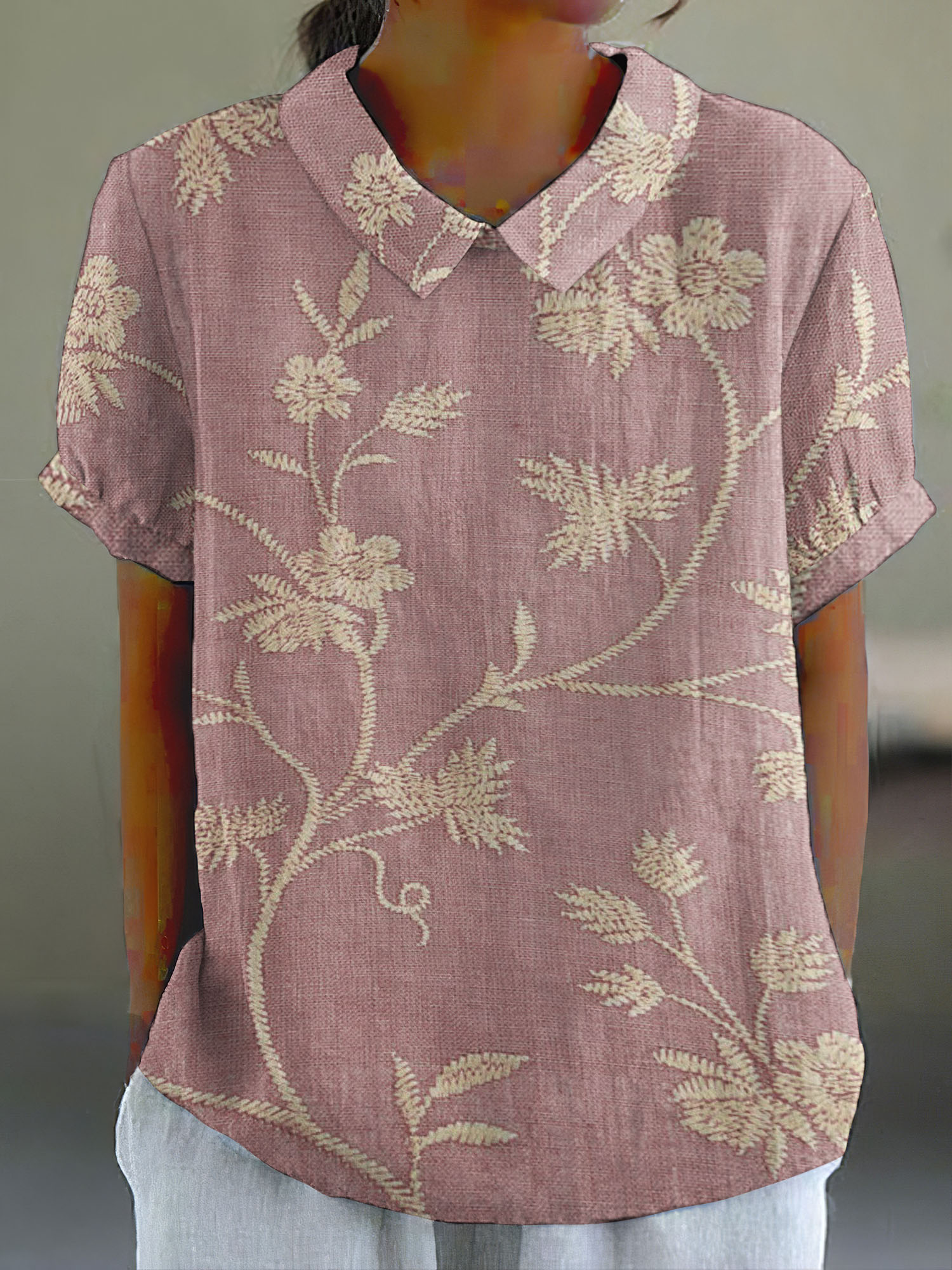 Women'S Retro Floral Art Print Casual Cotton Linen Shirt