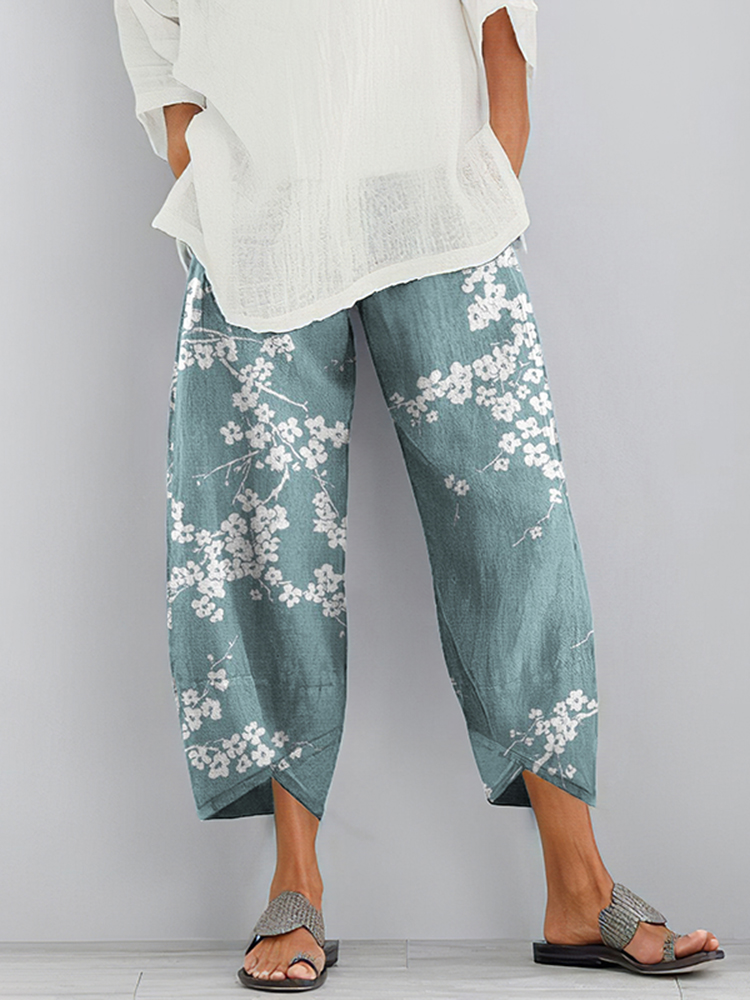 Cherry Blossom Print Loose Casual Pants
