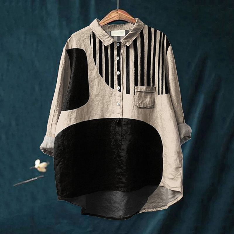 Striped Geometric Art Print Casual Shirt