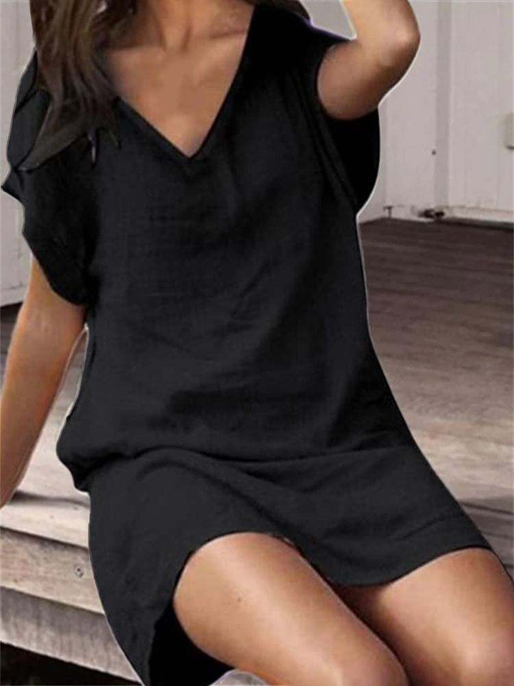 V Neck Loose Fit Comfy Mini Dress