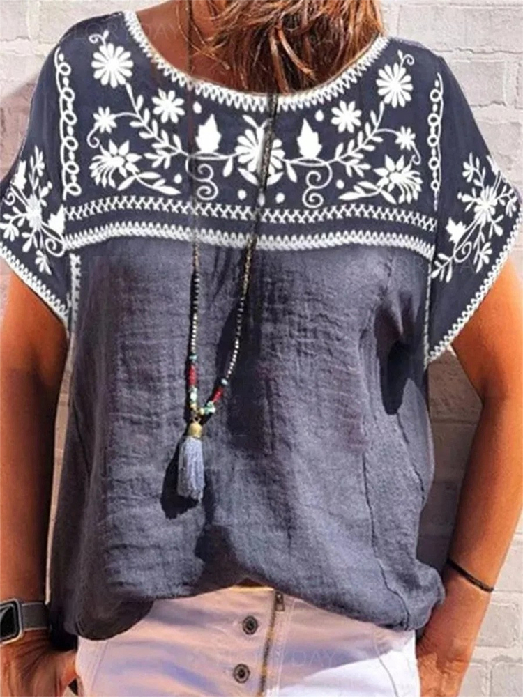 Ethnic Lace Floral Women's Loose T-Shirt