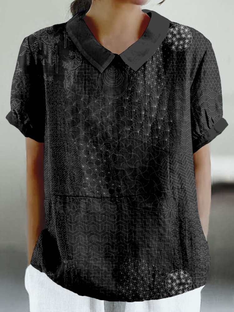 Japanese Traditional Sashiko Art Linen Blend Comfy Shirt