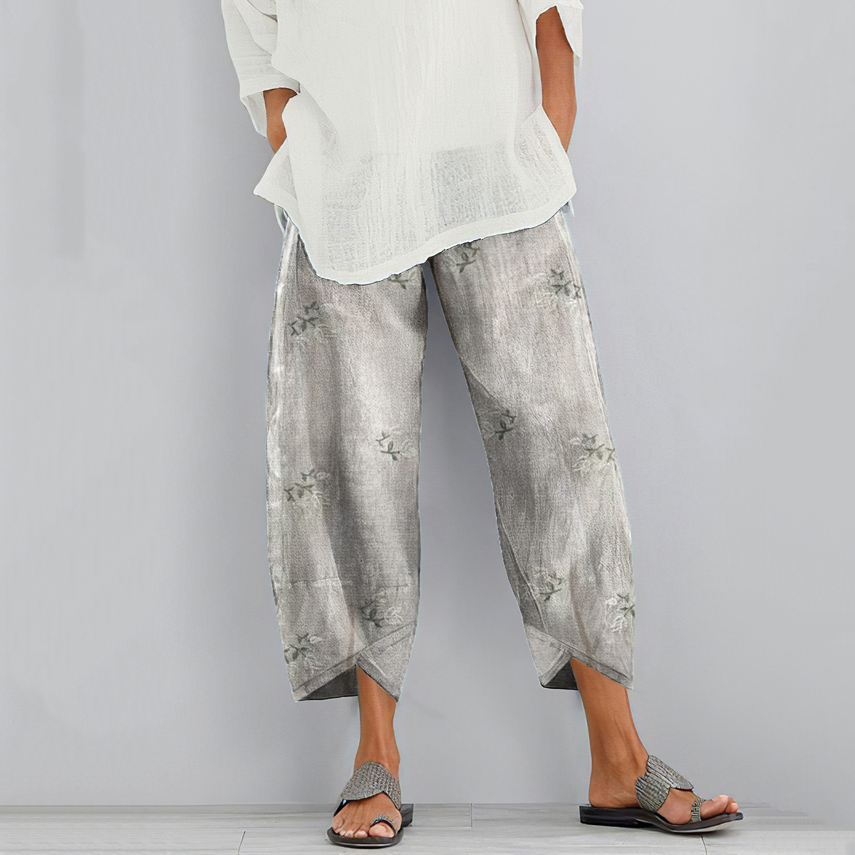 Vintage Floral Blended Cotton Loose Casual Pants