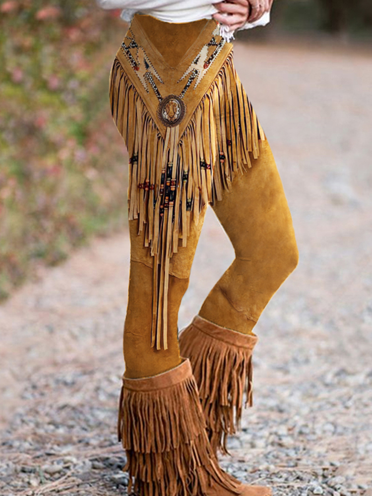 Women'S Vintage Tassels Art Casual Leggings