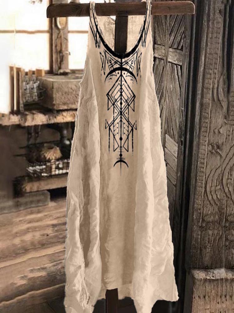 Tribal Geometry Retro Cotton And Linen Maxi Dress