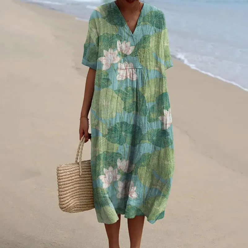 Women'S Lotus Art V-Neck Dress