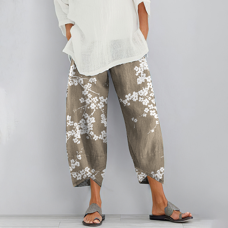 Cherry Blossom Print Loose Casual Pants