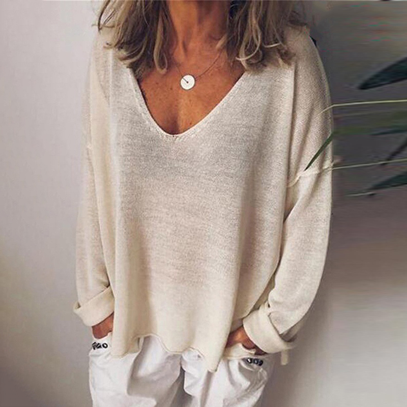 V Neck Comfy Linen Cotton Long Sleeve Shirt