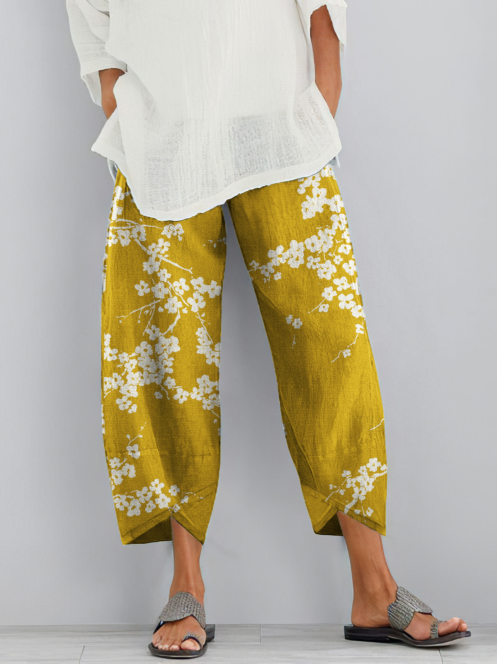 Cherry Blossom Print Loose Casual Pants