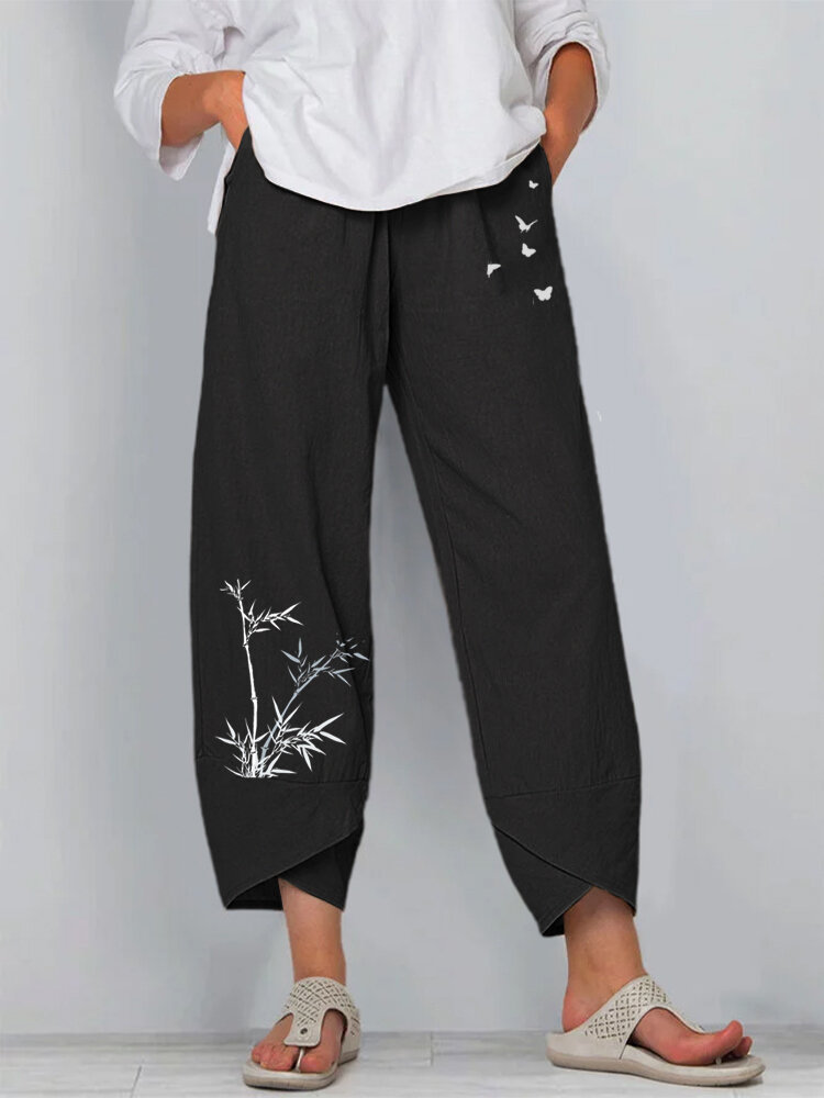 Minimalist Bamboo Art Cropped Casual Pants