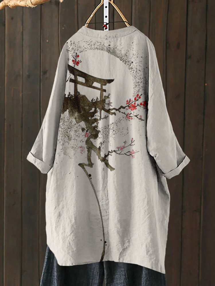 Japanese Style Plum Blossom Ink Circle Print Cardigan