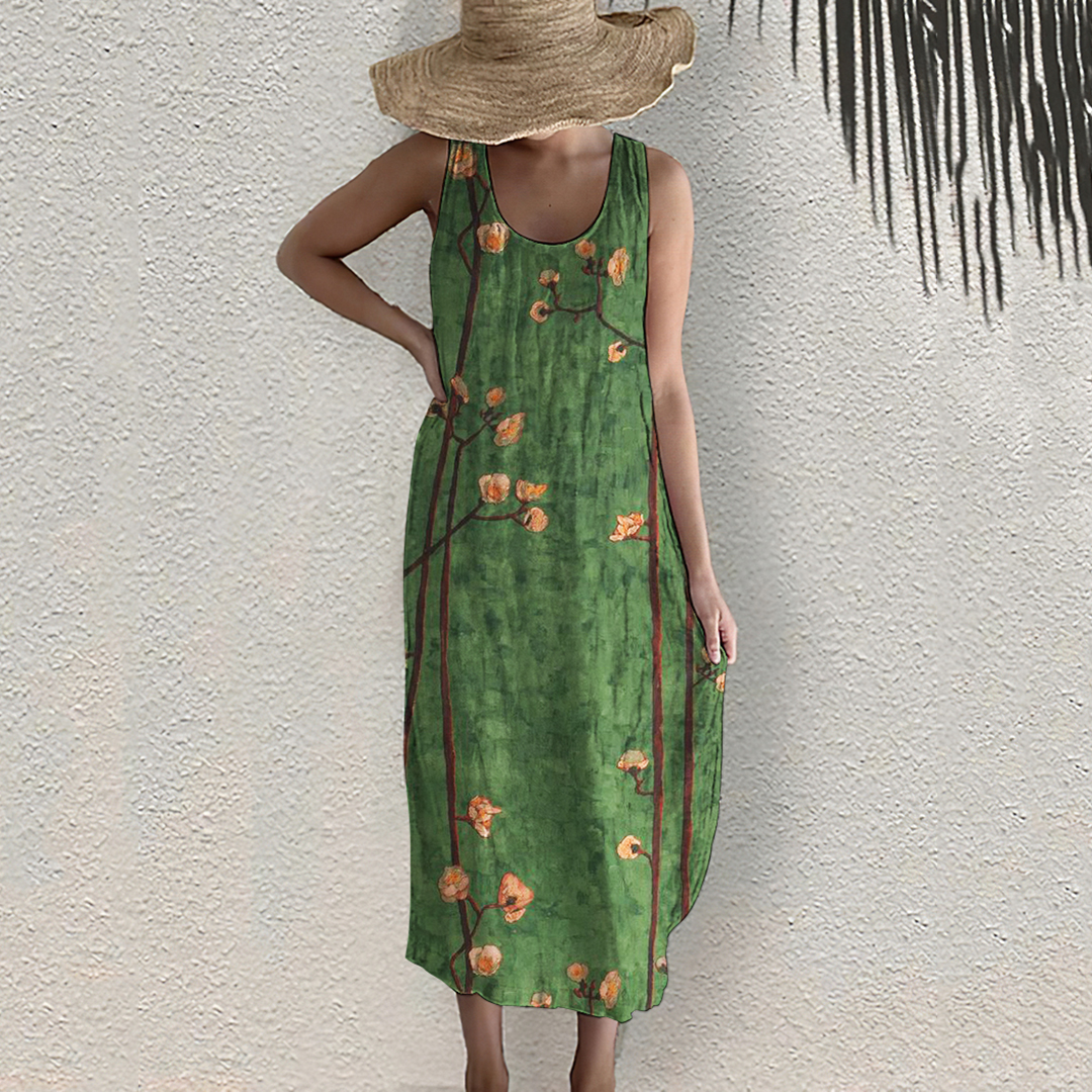 Women'S Dress With Flowers And Trees