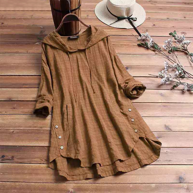Plaid Long Sleeve Casual Hooded Blouse