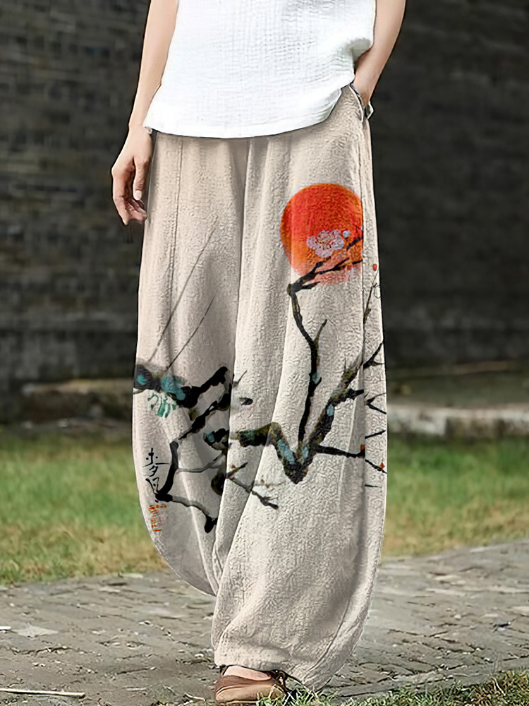 Women's Floral And Sunset Art Loose Casual Pants