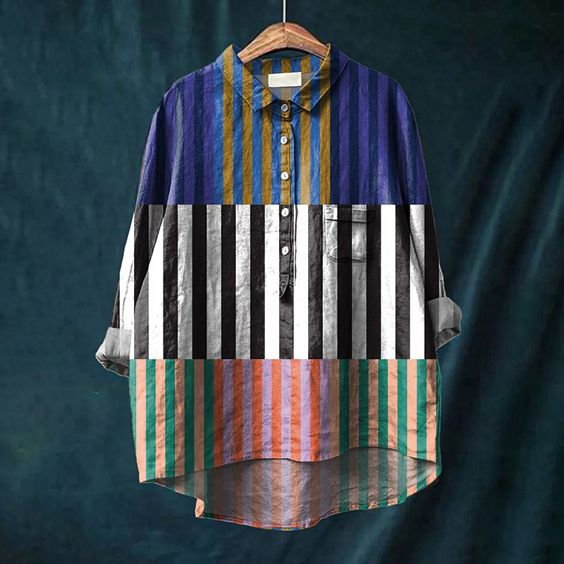 Vintage Striped Art Print Casual Shirt