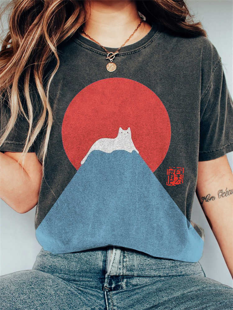White Cat Snow on Mount Fuji Vintage T Shirt