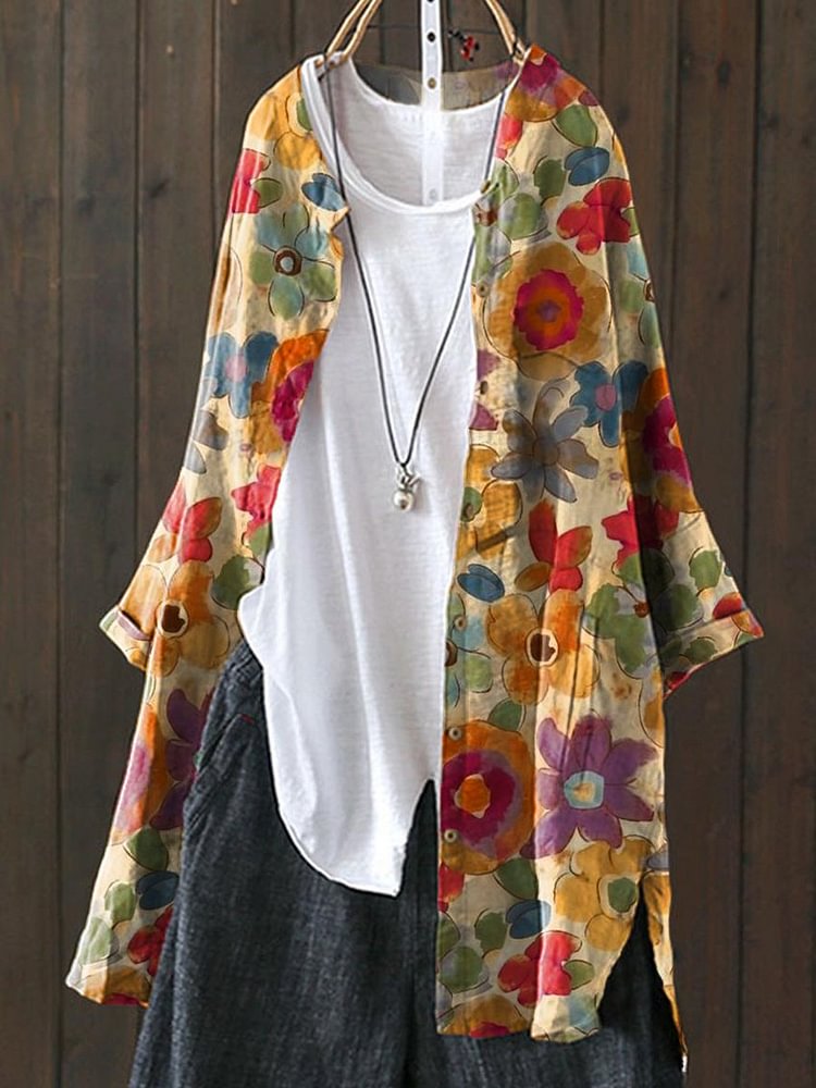 Floral Print Casual Loose Cardigan