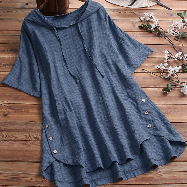 Comfy Button Down Round Neck T-Shirt