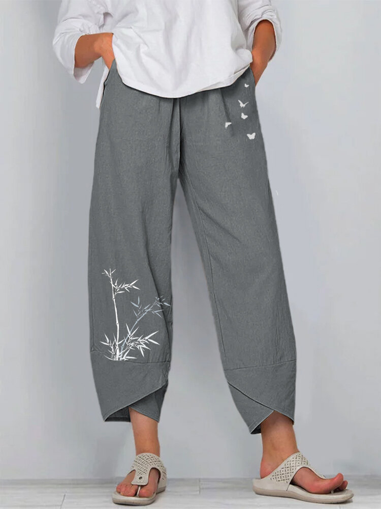 Minimalist Bamboo Art Cropped Casual Pants