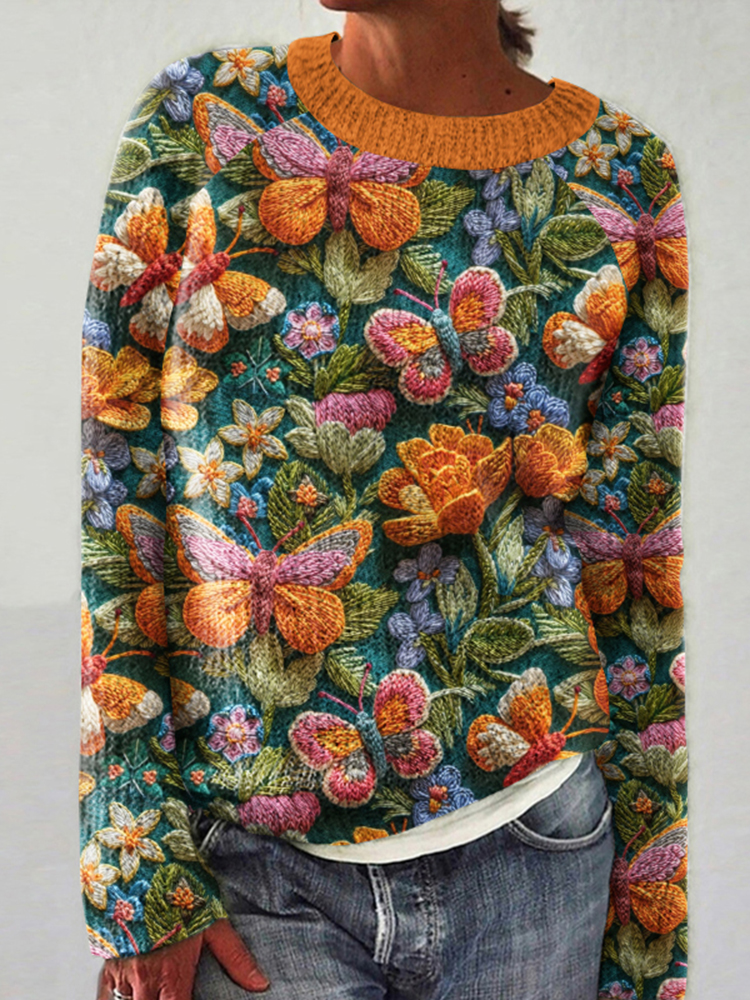 Women's Butterfly Floral Knitted Sweater