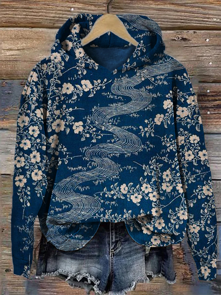 Cherry Blossom along the River Japanese Art Hoodie