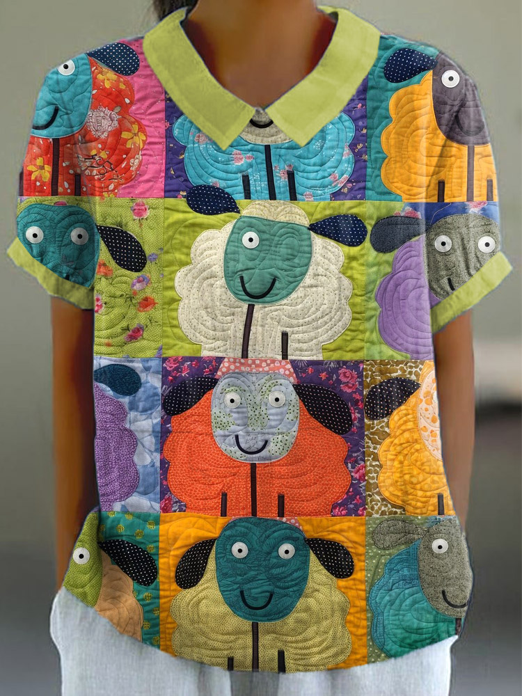 Cute Sheep Pattern Patchwork Art Shirt