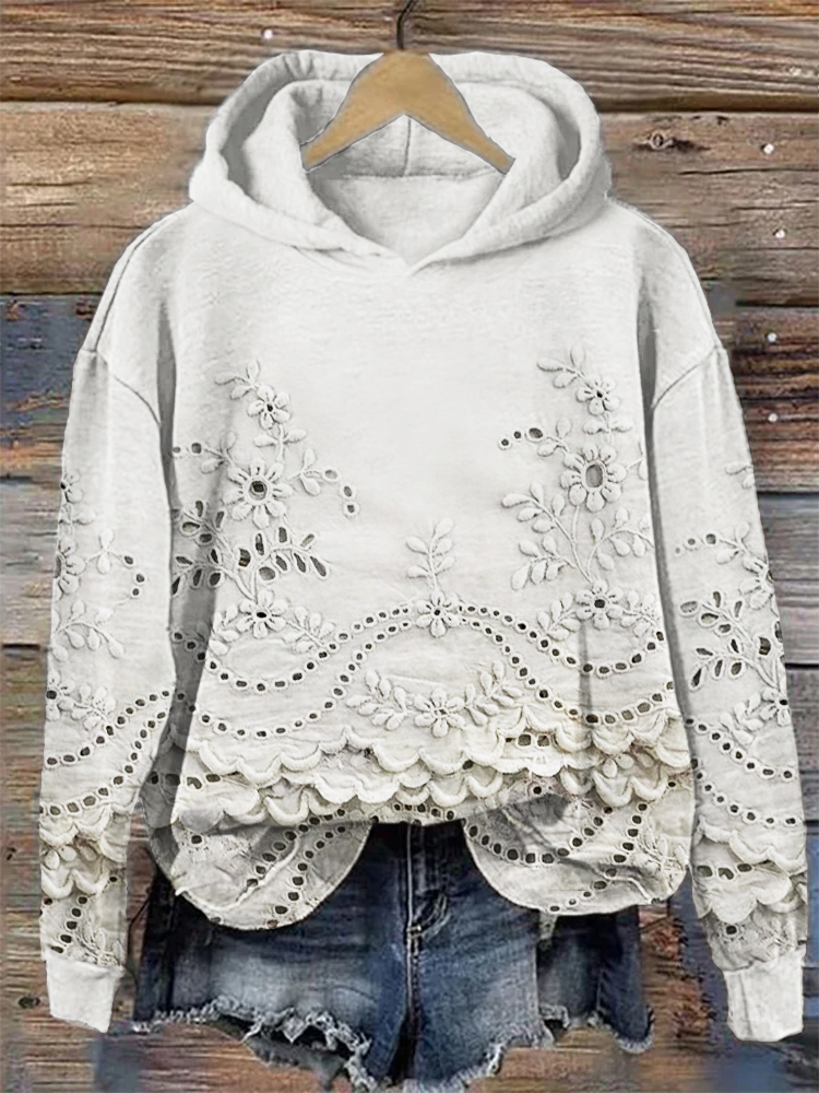 Vintage Floral Embroidered Lace Cozy Hoodie