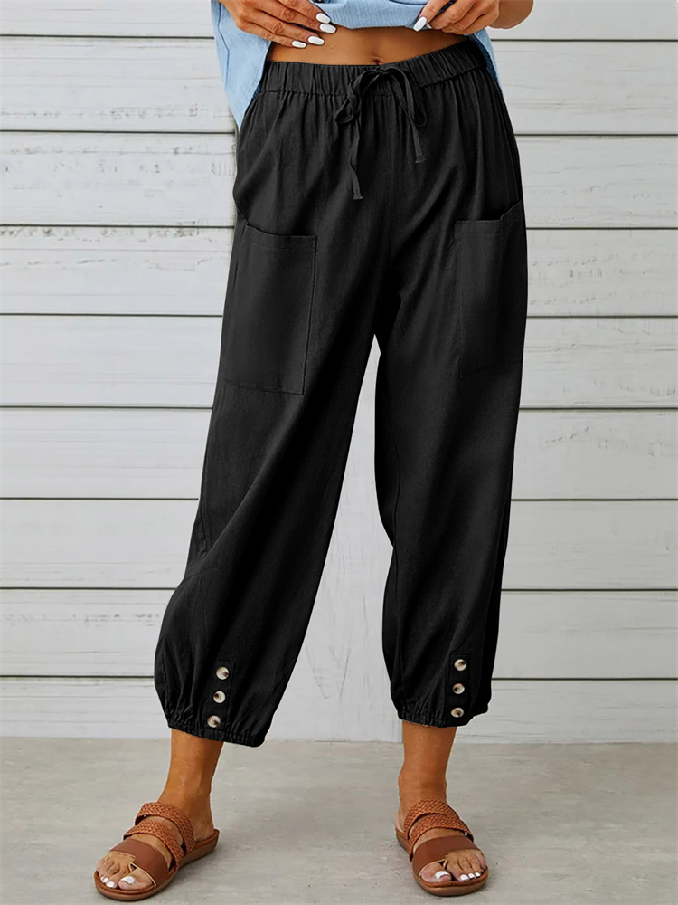 Patch Pocket Button Accent Comfy Casual Pants