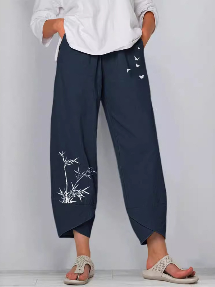 Minimalist Bamboo Art Cropped Casual Pants