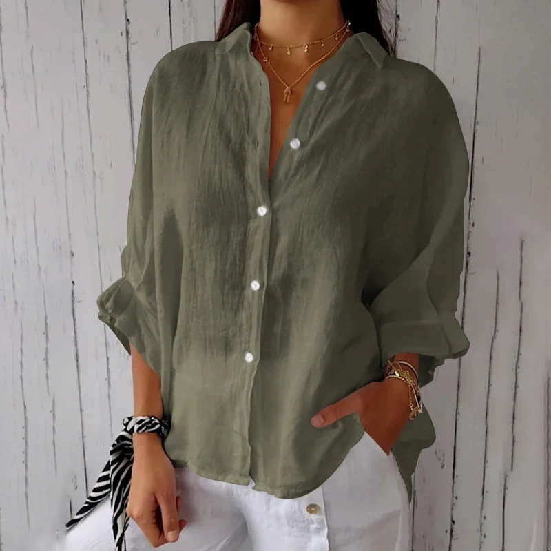 Women's Cotton & Linen Casual Tie-Back Shirt