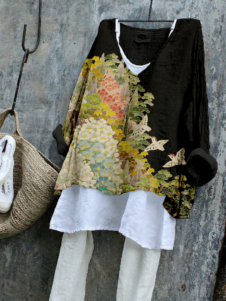 Japanese Art Painting Pattern Cozy Flowy Tunic