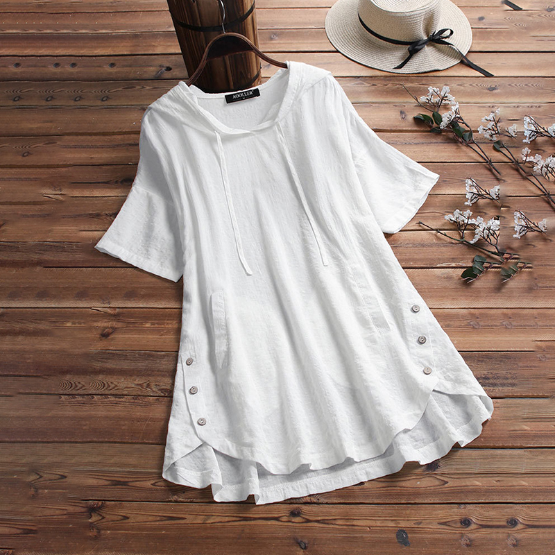 Comfy Button Down Round Neck T-Shirt