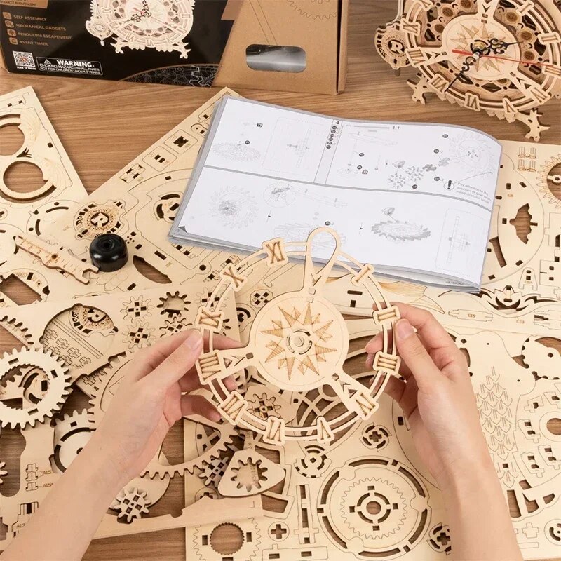 HAND-MADE DIY Wall Clock 18K GOLD Building Block Model Pendulum Clock Handmade Creative Toy Puzzle Watch Childrens Gift 3D Owl Table Clocks
