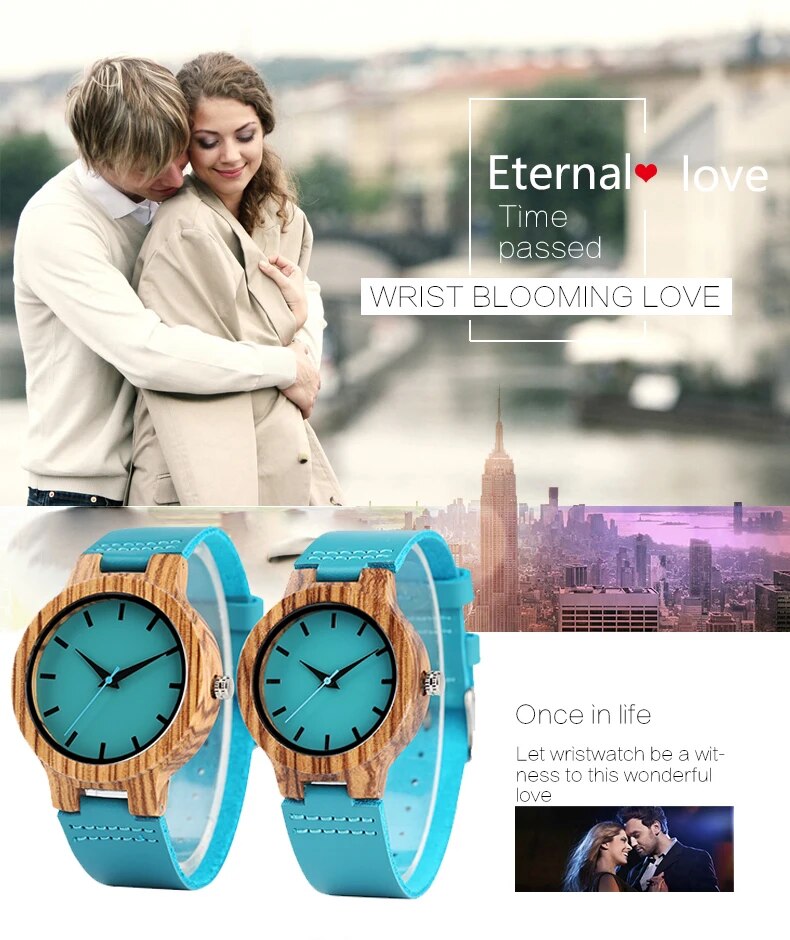 HAND-MADE Top Luxury Royal Blue Wood Watch Quartz Wristwatch 100% Natural Bamboo Clock Fashion Leather Valentine's Day Best Gifts 2020 NEW