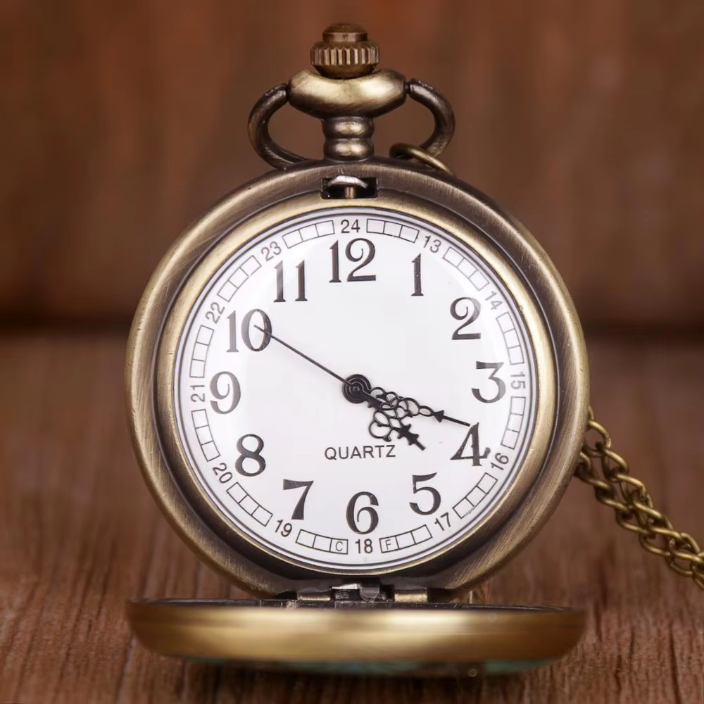 Bronze Pocket Watch Flower Display Men Women Quartz Fob Watches Ladies Best Gifts With Chain