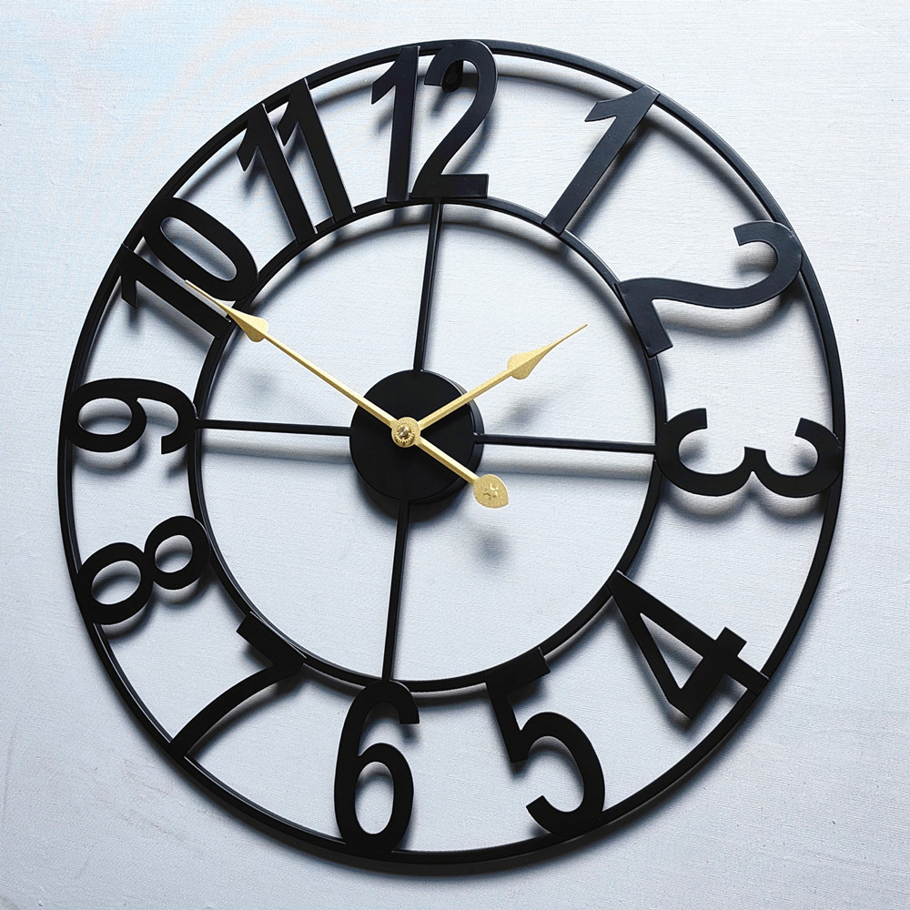 24 Inch Metal Clock Large Hollow Farmhouse Decorative Wall Clock Silent Interior Decoration Iron Wall Clock for Home Decoration