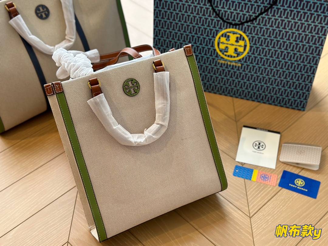 TORY BURCH-COLORBLOCK CANVAS TOTE BAG
