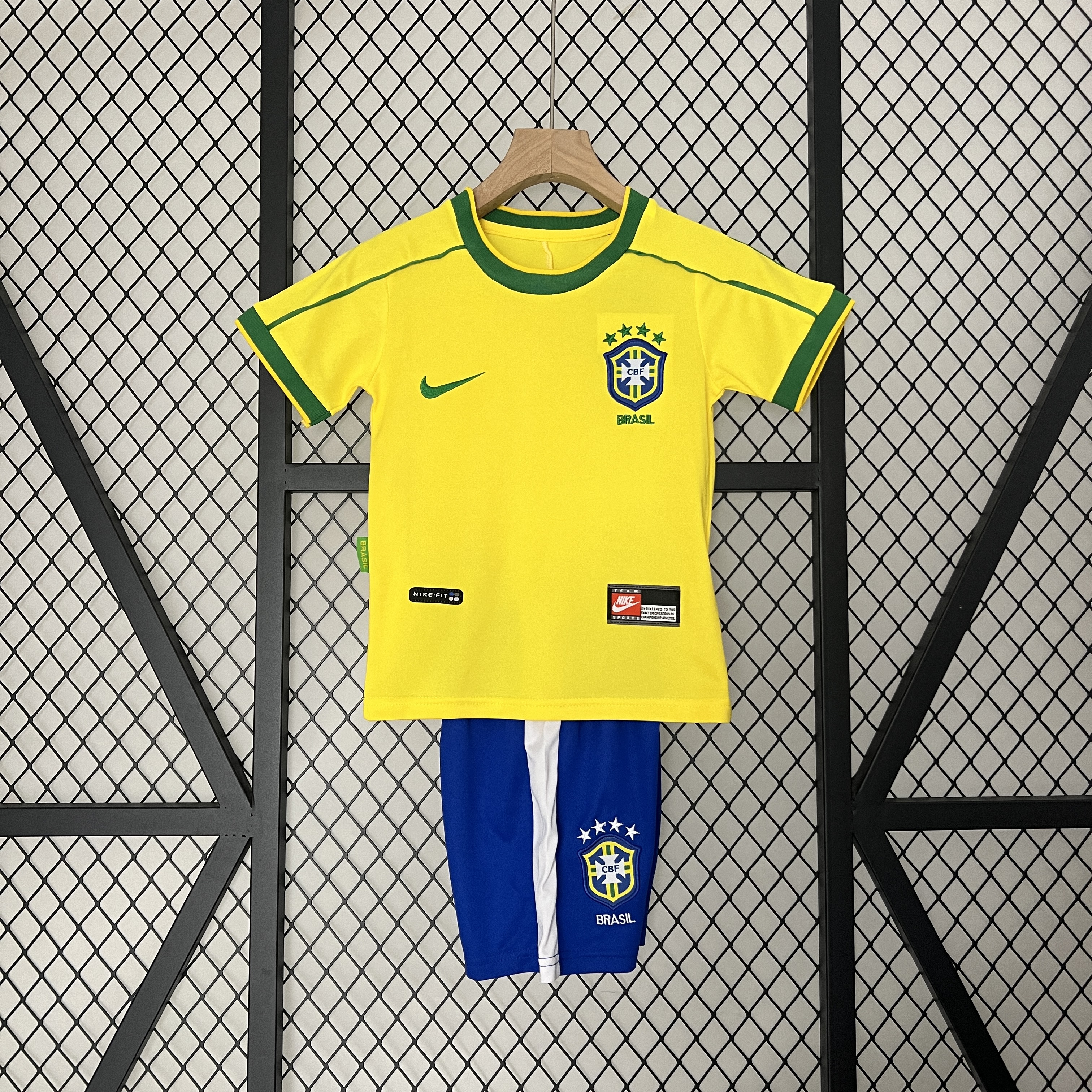 Retro Brazil 1998 Home Stadium Kids Kit - SOCCERDEALSHOP