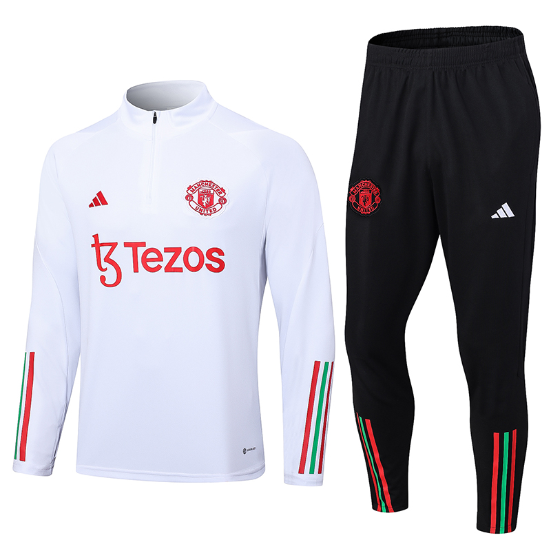 Manchester United 23-24 Long Sleeve Training Set -White and Red - SOCCERDEALSHOP