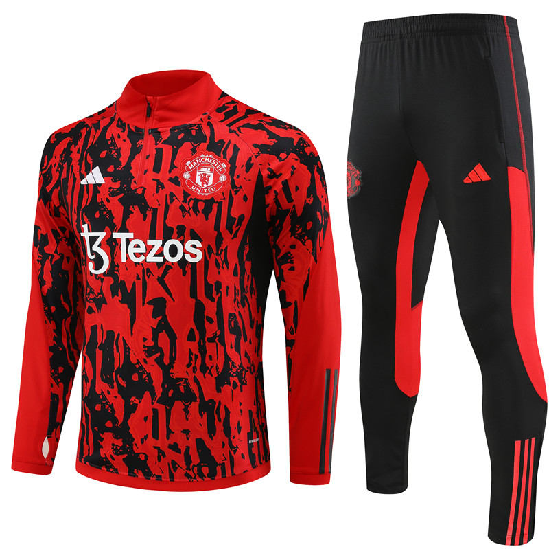 Manchester United 23-24 Kids Long Sleeve Training Set Red Camouflage - SOCCERDEALSHOP