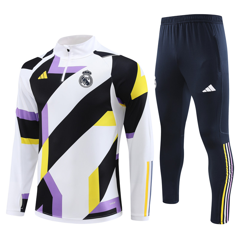 Real Madrid 23-24 Long Sleeve Training Set -White and Black - SOCCERDEALSHOP