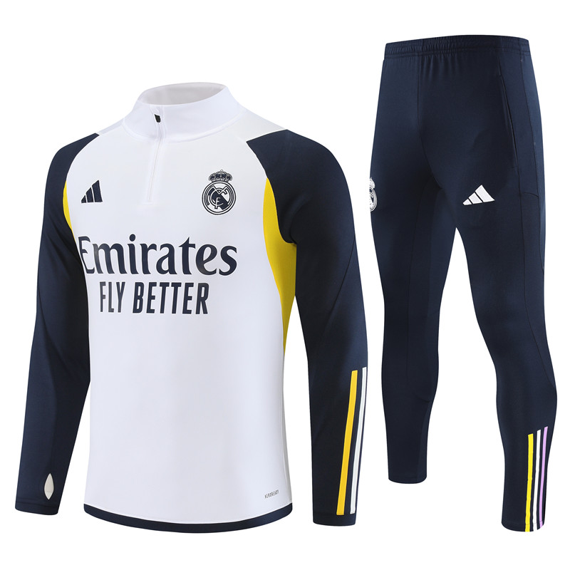 Real Madrid 23-24 Kids Long Sleeve Training Set White - SOCCERDEALSHOP