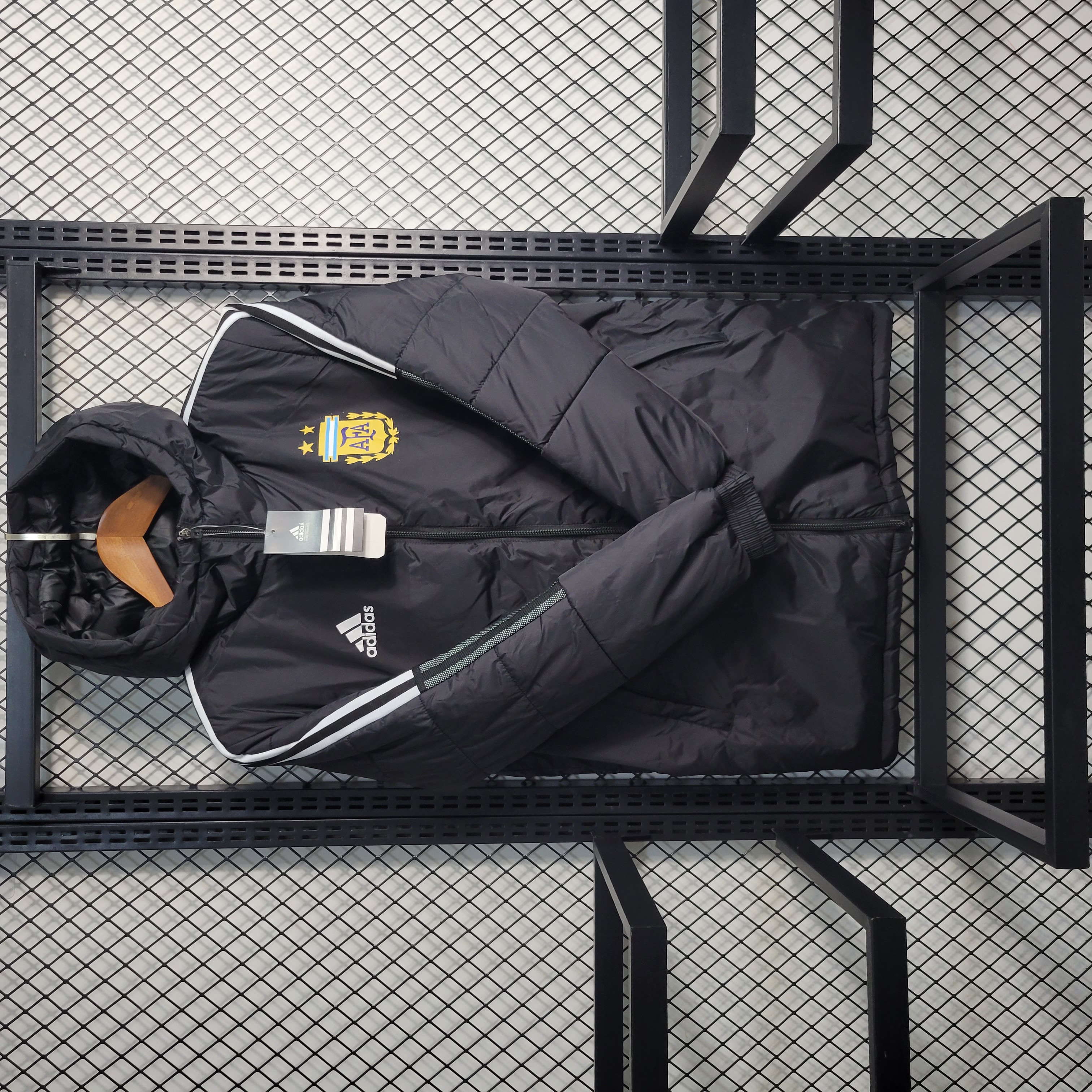 Argentina 23-24 Men's Hooded Thermal Cotton Jacket - Black - SOCCERDEALSHOP