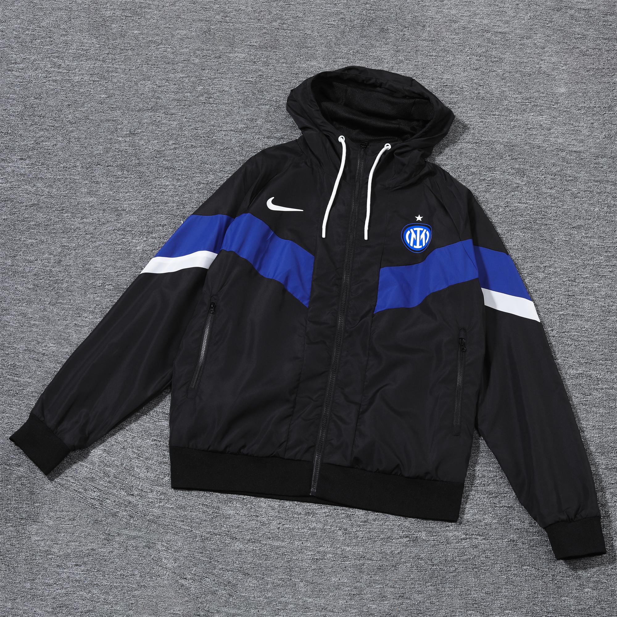 Inter Milan 24-25 Blue & Black Hooded Windbreaker - Player Version - SOCCERDEALSHOP