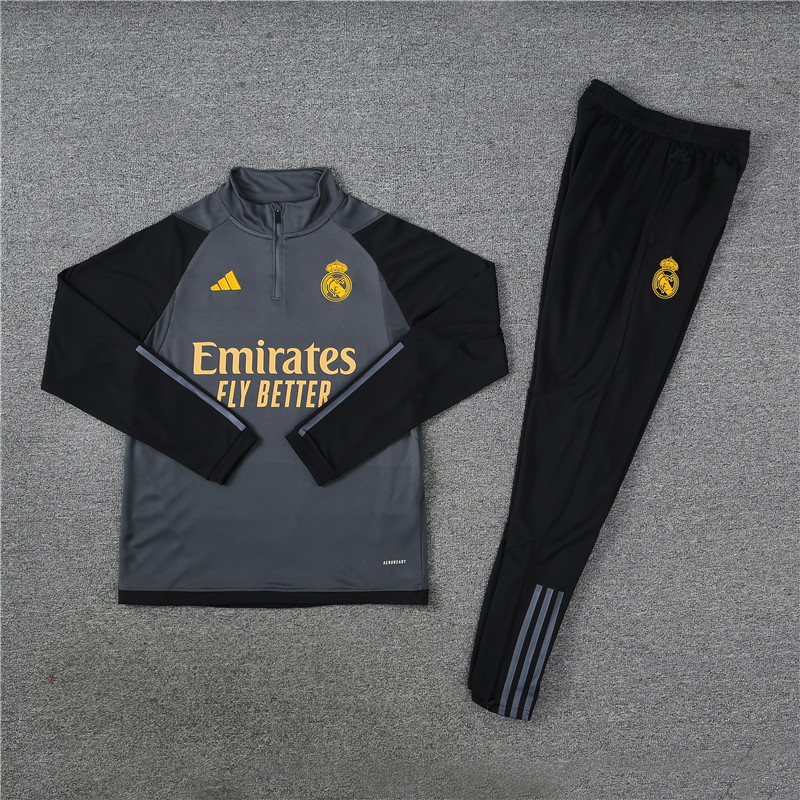 Real Madrid 23-24 Kids Long Sleeve Training Set Dark Grey - SOCCERDEALSHOP
