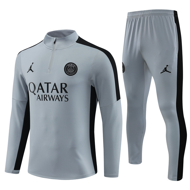 Paris Saint-Germain PSG 23-24 Kids Long Sleeve Training Set Light Gray - SOCCERDEALSHOP