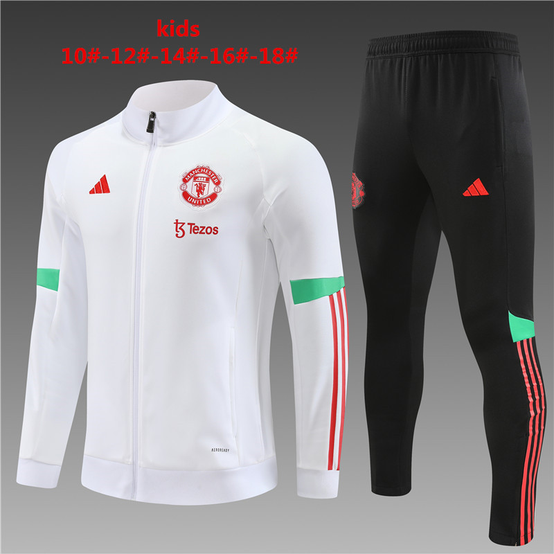 Manchester United 23-24 Kids Jacket Training Tracksuit - White - SOCCERDEALSHOP