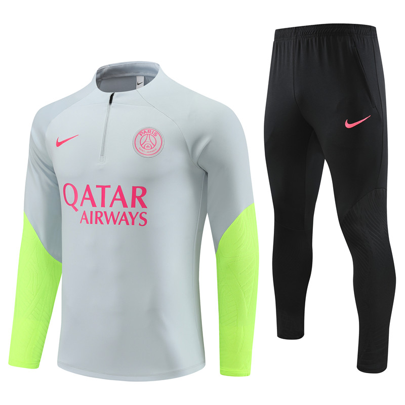 Paris Saint-Germain PSG 23-24 Long Sleeve Training Set -Light Grey - SOCCERDEALSHOP